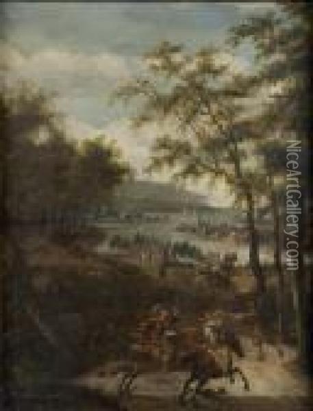 Chasseurs A L'oree D'une Foret Oil Painting - Dionys Verburgh
