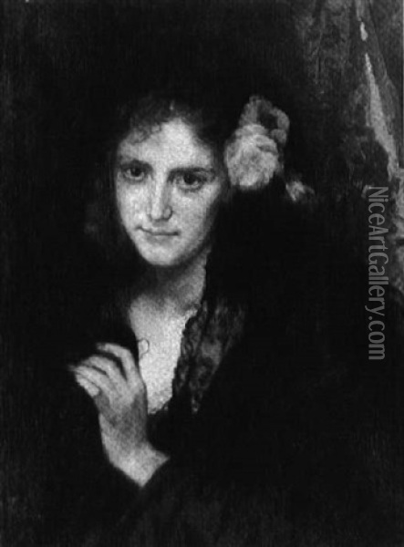 Lady In Black Oil Painting - August Wilhelm Sohn