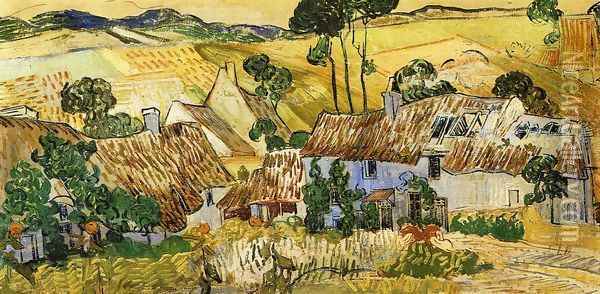 Thatched Houses against a Hill Oil Painting - Vincent Van Gogh