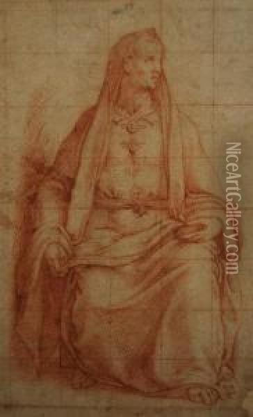 Study Of A Seated Prophet Oil Painting - Girolamo Sicciolante Da Sermoneta