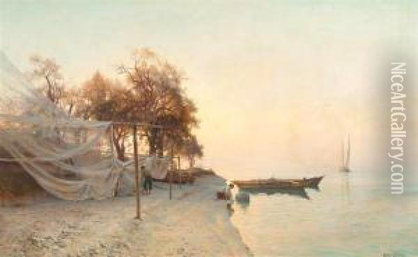 Lake Geneva. Oil Painting - Arthur Jean Bapt. Calame