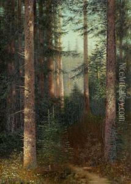 Waldweg Zwischen Baumen. Oil Painting - Michael Rudisuhli