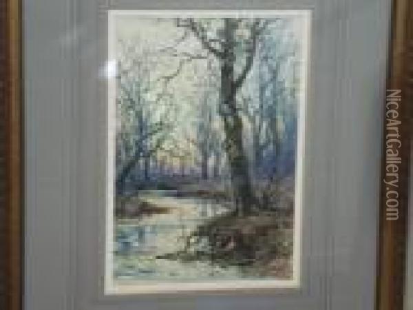 Wooded Riverbank Oil Painting - Frederik Golden Short