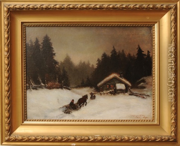 Winter Scene Oil Painting - Oscar Arnold Wergeland
