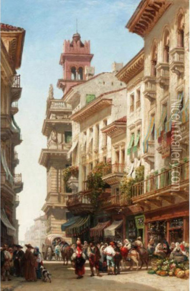 Andalucian Street Scene Oil Painting - William Wyld
