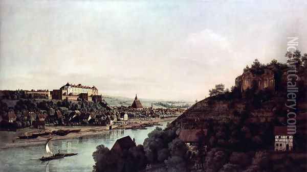 View from Pirna, Pirna of the vineyards at Posta, with Fortress Sonnenstein Oil Painting - Bernardo Bellotto