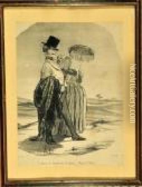 Strandspaziergang Oil Painting - Honore Daumier