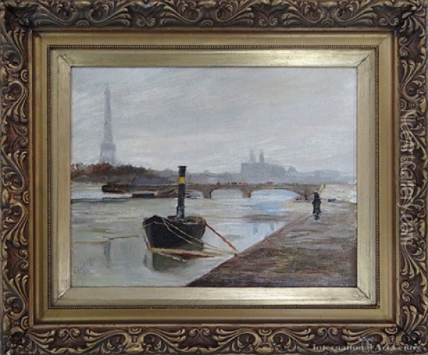 On The Banks Of The Seine, Paris Oil Painting - Alfred Henry O'Keefe