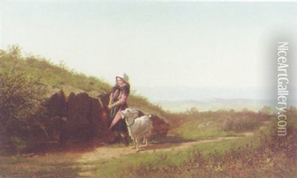Woman Fetching Water With A Goat Oil Painting - Samuel S. Carr