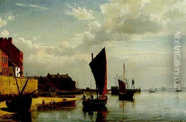 Havneparti Med Optrukne Bade, Muligvis Fra Hartlepool Oil Painting - Christian Blache