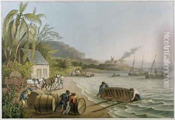 Carting and Putting Sugar Hogsheads on Board', plate X from 'Ten Views in the Island of Antigua' Oil Painting - William Clark