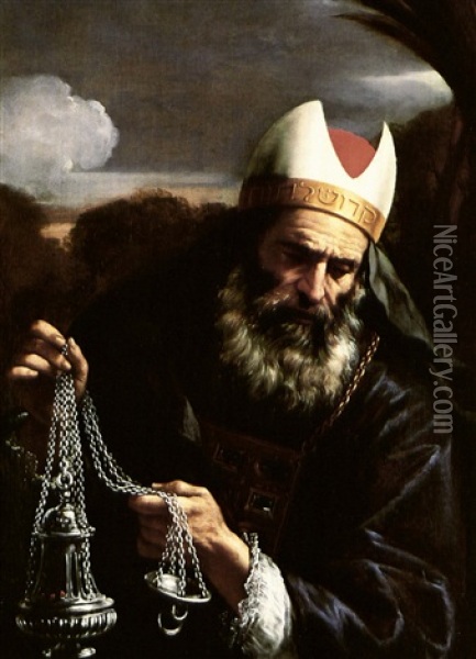 Aaron, High Priest Of The Israelites, Holding A Censer Oil Painting - Pier Francesco Mola