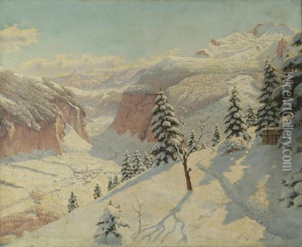Winter Mountain Pass Oil Painting - Boris Vasilievich Bessonov