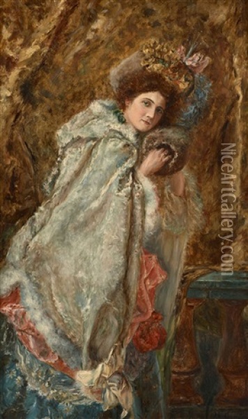 Portrait D'elegante Au Manchon Oil Painting - Henri Gervex