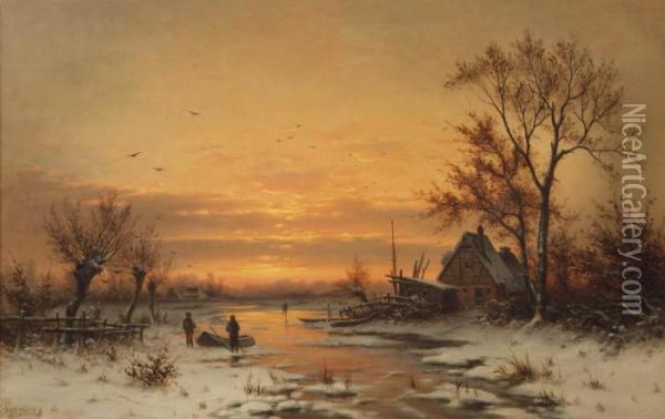 A Winter Sunset Oil Painting - Karl Schlesinger