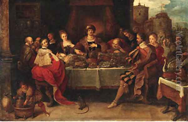 King Midas at the table Oil Painting - Frans I Francken