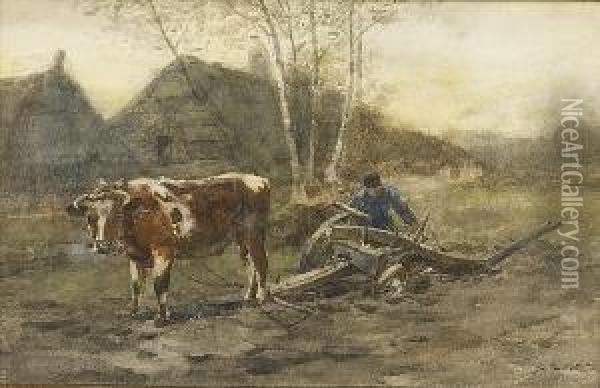 At The Plough Oil Painting - Johan Mari Ten Kate