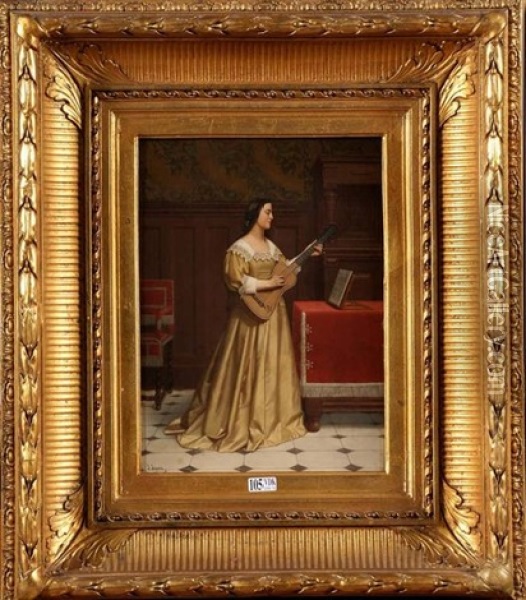 Jeune Fille A La Guitare Dans Un Interieur Oil Painting - Josse Impens