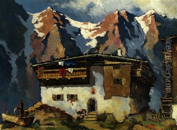 Bergbauernhof In Tirol Oil Painting - Oskar Mulley