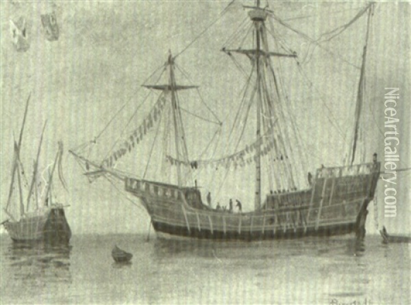 Two Ships, The "santa Maria" Oil Painting - Albert Bierstadt