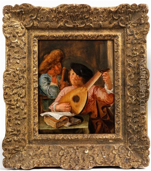 Zwei Musizierende Manner Oil Painting - Johannes Hals