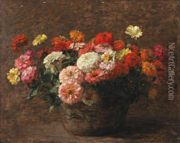 Bouquet De Zinnias Oil Painting - Victoria Dubourg Fantin-Latour