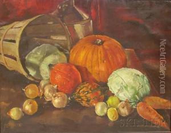 Still Life With Squash, Onions, And Cabbage. Oil Painting - Milan Petrovits