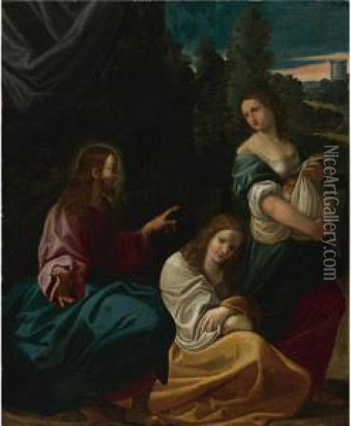 Christ With Martha And Mary Oil Painting - Lodovico Carracci