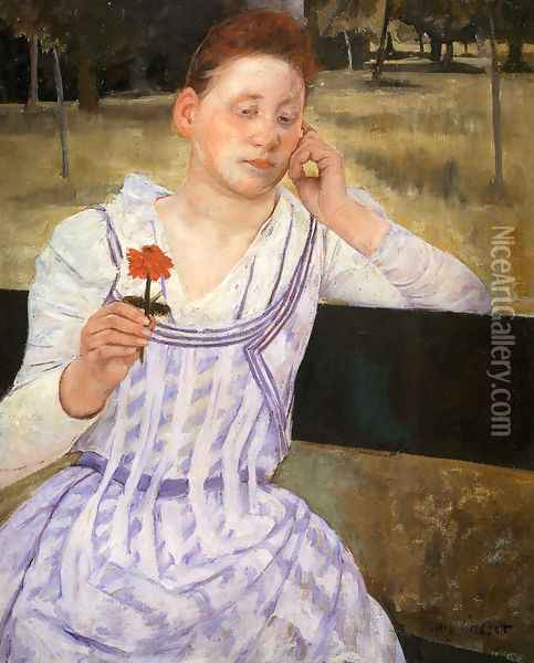 Woman With A Red Zinnia Oil Painting - Mary Cassatt