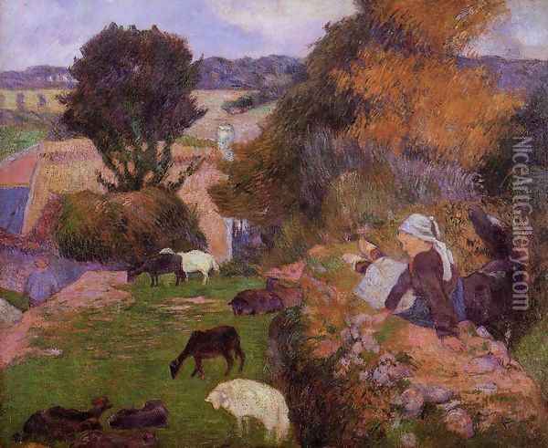 Breton Shepherdess Oil Painting - Paul Gauguin