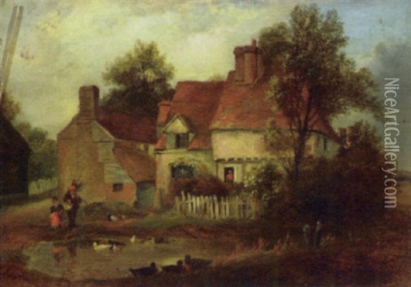Rustic Cottage By A Pond Oil Painting - Thomas Whittle the Elder