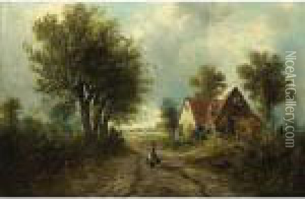 A Peasant Woman In A Landscape Oil Painting - Henry Schouten