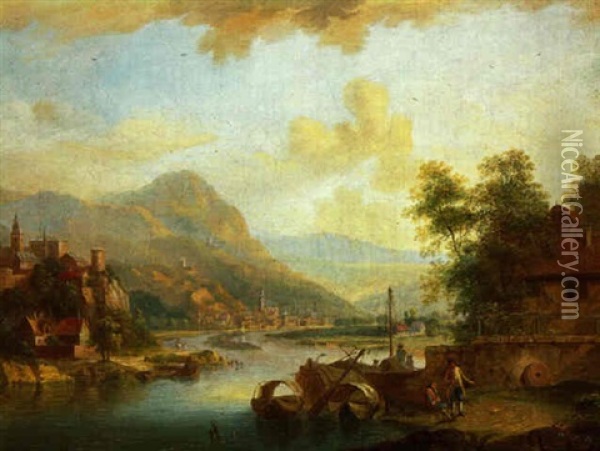 Flusslandschaft Mit Blick Auf Ein Dorf Oil Painting - Christian Georg Schuetz the Younger