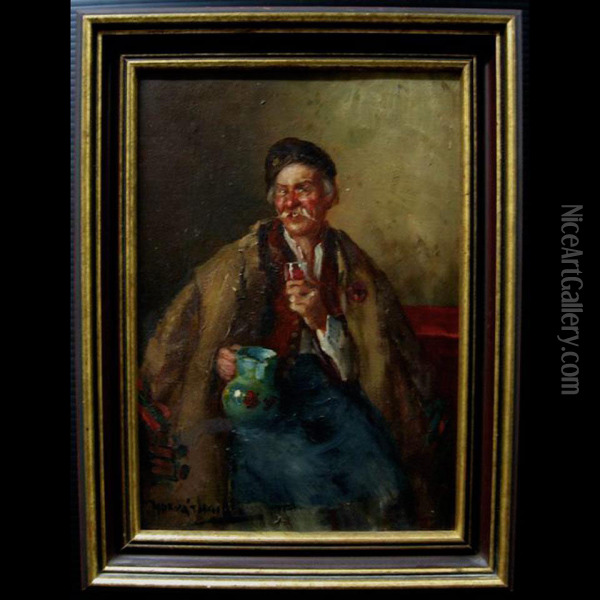 Old Hungarian Enjoying A Drink Oil Painting - Andor G. Horvath