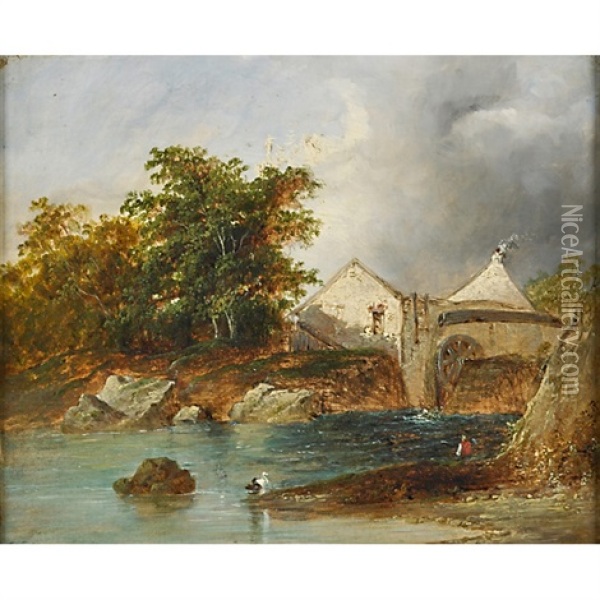 Figure By A Water Mill Oil Painting - Thomas Creswick
