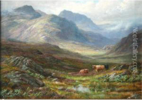 Bow Fell And Little Langdale From Oxon Fell Oil Painting - William Lakin Turner