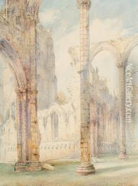 View Of A Ruined Abbey, With Another Similar By The Same Hand Oil Painting - Herbert John Finn