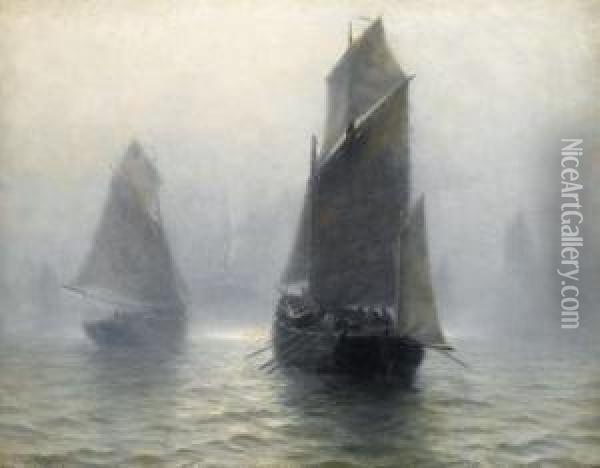 Sailing Boats In The Mist Oil Painting - William Edward Norton