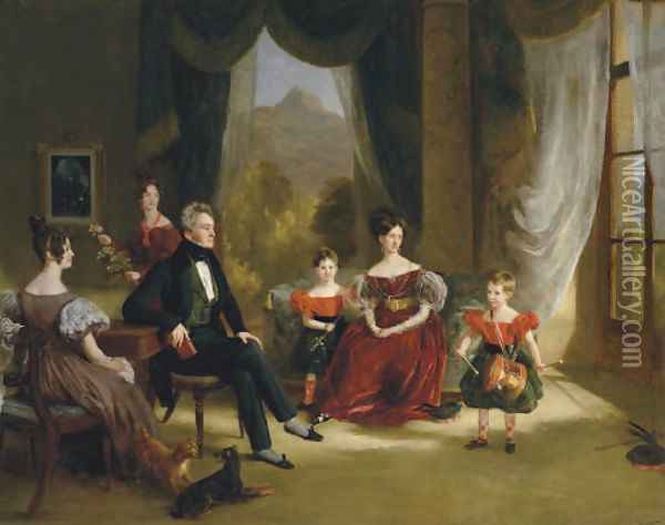 Group portrait of James Dempster Webster Gordon (1783-1850) Oil Painting - Scottish School