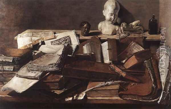 Still-Life with Books Oil Painting - Unknown Painter