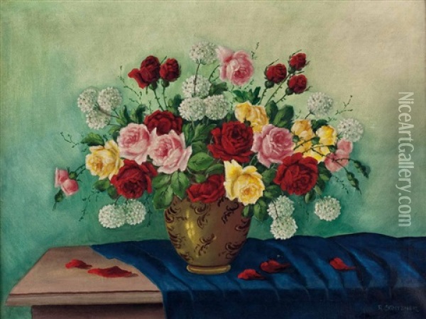 Blumenstraus In Vase Oil Painting - Rudolf Stoitzner
