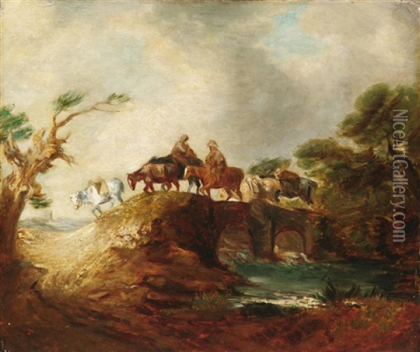 Reiter Mit Ihren Lastpferden Auf Einer Brucke Oil Painting - Thomas Gainsborough