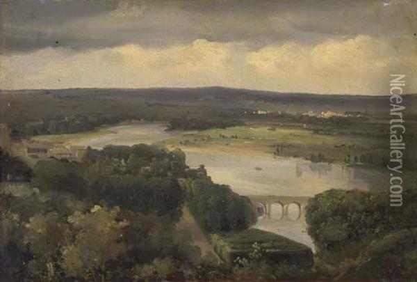 Vue D'un Pont Pres De Paris Oil Painting - Theodore Rousseau