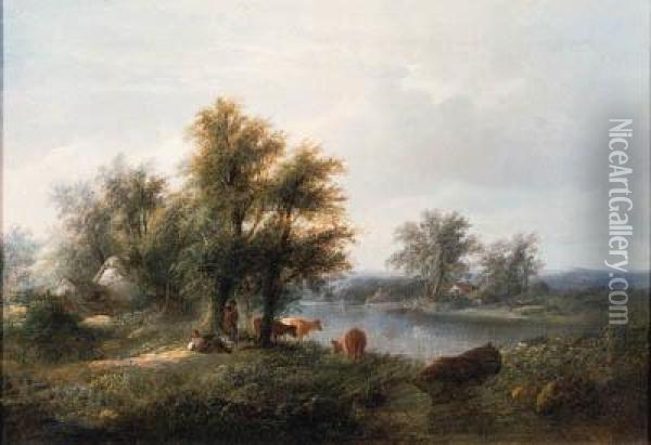 Quiet Scene On The River Wye Near Tintern Oil Painting - Henry John Boddington