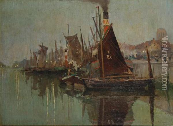 Moored Boats At Dusk Oil Painting - Paul Leduc