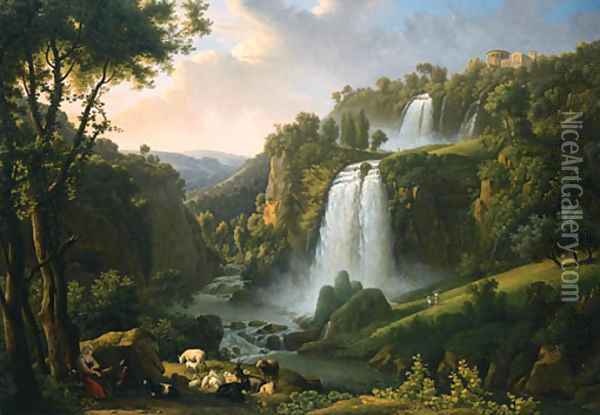 Landscape with waterfall Oil Painting - Alexandre-Hyacinthe Dunouy