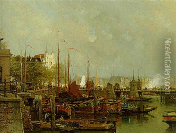 The Leuvenhaven, Rotterddam, With Het Witte Huis Beyond Oil Painting - Johannes Christiaan Karel Klinkenberg