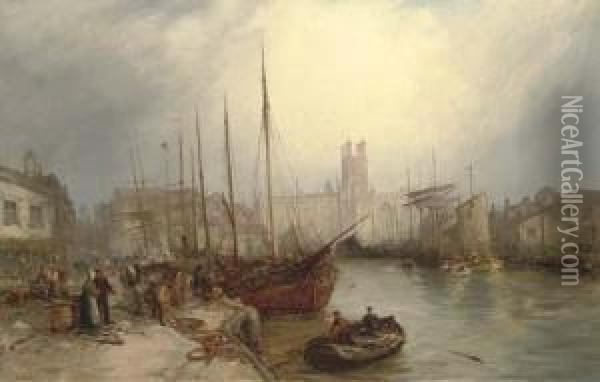 Exeter Cathedral From The River Exe Oil Painting - William Edward Webb
