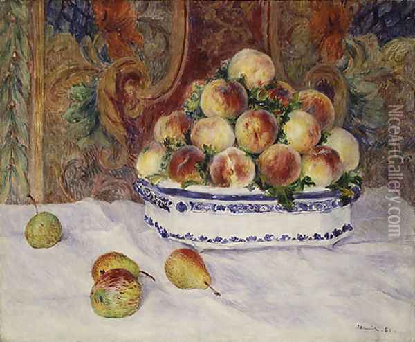 Still Life with Peaches 1881 Oil Painting - Pierre Auguste Renoir