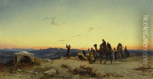 Prayer Before Jerusalem Oil Painting - Hermann David Salomon Corrodi